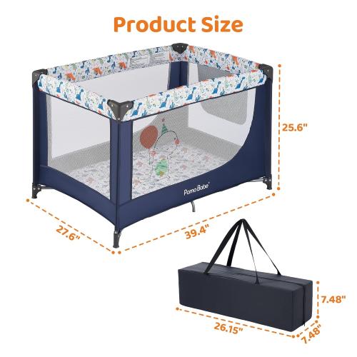 Pamo Babe Compact Pack and Play - Portable Crib for Baby, Lightweight Foldable Travel Playard with Mattress Pad & Carry Bag, Safe Breathable Travel Bed for Home, Trips & Family Visits, Cute Pattern