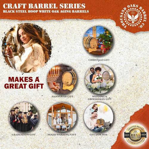 1 Liter Oak Aging Barrel with Wood Stand, Bung & Spigot - Mini Whiskey Barrels for The Home Alcohol Distiller, Moonshiner & Winemaker - Age Cocktails, Bourbon, Whisky, Tequila, Rum, Mead Wine (1L)