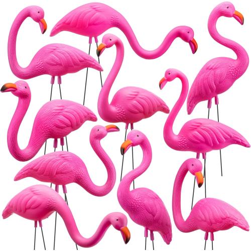 JOYIN 6 PACK Small Yard Flamingos Ornament Stakes, Mini Pink Flamingo Yard Decorations, Mini Lawn Plastic Flamingo Statue with Rubber Coating Metal Legs for Outdoor, Garden, Luau Party Gift (3-10IN)