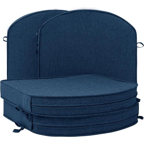 Outdoor Chair Cushions, Water-Resistant & Fade-Resistant, Patio Furniture Seat Replacement Chair Pads with Ties Zipper, Removable Cover, Non-Slip Bottom, Set of 4, 17 x 16 Inch, Navy Blue