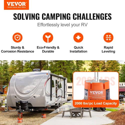 VEVOR Trailer Jack Block, 2000 lbs Capacity per RV Leveling Block, Polypropylene RV Camper Stabilizer Blocks, RV Travel Accessories Use for Any Tongue Jack, Post, Foot, 5th Wheels, 2-Pack