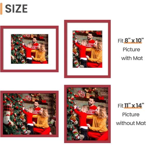 upsimples 11x14 Picture Frame, Display Pictures 8x10 with Mat or 11 x 14 Without, Wall Hanging Photo Frames, Red, 1 Pack