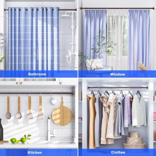 Ausemku Shower Curtain Rod 32-65 Inch Adjustable - 1 Inch Diameter Heavy Duty No drill Spring Tension Shower Rod, Non-Slip Rustproof Telescopic Rod for Bathroom, Brown