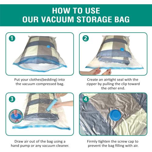 6 Jumbo Vacuum Storage Bags, Space Saver Bags Compression Storage Bags for Comforters and Blankets, Vacuum Sealer Bags for Clothes Storage, Hand Pump Included