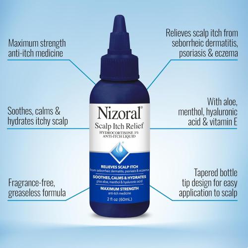 3pk Nizoral Scalp Itch Relief Liquid—Relieves Scalp Itch and Soothes, Calms and Hydrates with Maximum Strength Anti-Itch Medicine (Hydrocortisone 1%), 2 Fl Oz