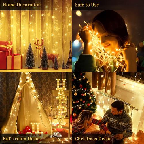JMEXSUSS 33ft 100 LED Warm White Christmas Lights Outdoor, Battery Power String Lights Waterproof, Twinkle Fairy Mini Lights with 8 Modes Remote Indoor