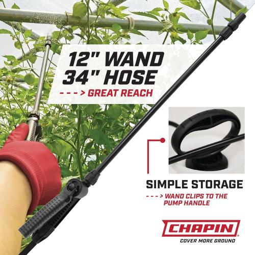 Chapin 20004 Pump Sprayer, 1-Gallon SureSpray Translucent Tank with an Easy Fill Funnel-Top Opening, Adjustable Cone Nozzle & 34 Long Reach Hose, Used for Fertilizer, Pesticides, Weeds & Pests