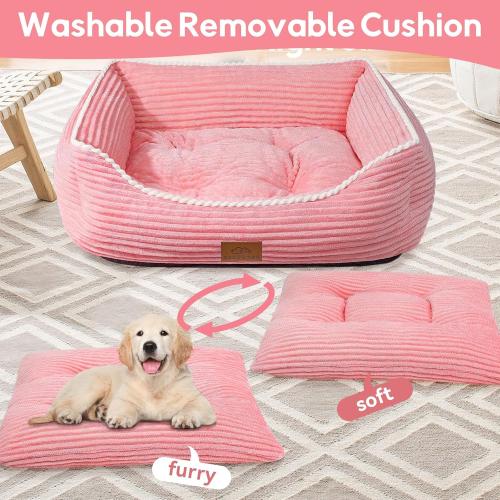 Orthopedic Dog Bed for Medium Dogs,Dog Sofa Beds Supportive Foam Pet Couch Bed with Removable Washable Mat and Nonskid Bottom (Medium, Pink)