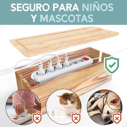 NATURE SUPPLIES Set of 2 Wooden Cable Management Boxes, Large and Medium Cord Organizer to Hide Wires and Power Strips for TV, Desk, Computer, Cable Storage and Organization, Dark Brown