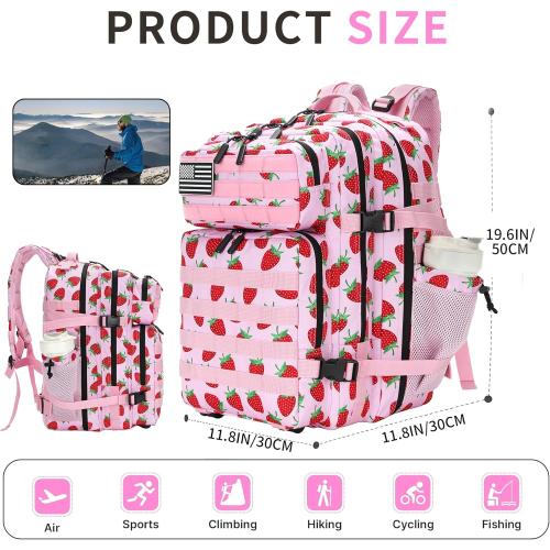 45L Tactical Assault Backpack 3 day assault pack with Molle Waterproof backpack Rucksack for Tactical Backpacks (Strawberry)