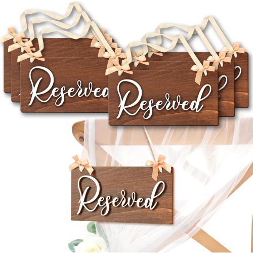 Reserved Seating Signs For Chairs - 6 Pcs Row Reserved Signs For Wedding Chairs, Wood Church Reserve Chair Sign For Wedding Ceremony Decoration