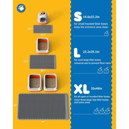 Cat Litter Mat - 23.2'' x 14.6'' Small Litter Trapping Mat, Easy to Clean Litter Box Mat, Waterproof, Urine-Proof, Non-Slip Kitty Litter Mats for Floor, Grey