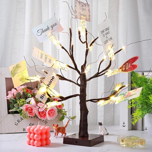 Mudder Money Gift Cards Tree Easter Lighted Birch Tree 24 LED Wedding Card Holder with 12 Clips for Spring Graduation Memorial Day Birthday Party Home Photo Memo(Classic Style,Brown, Warm White)