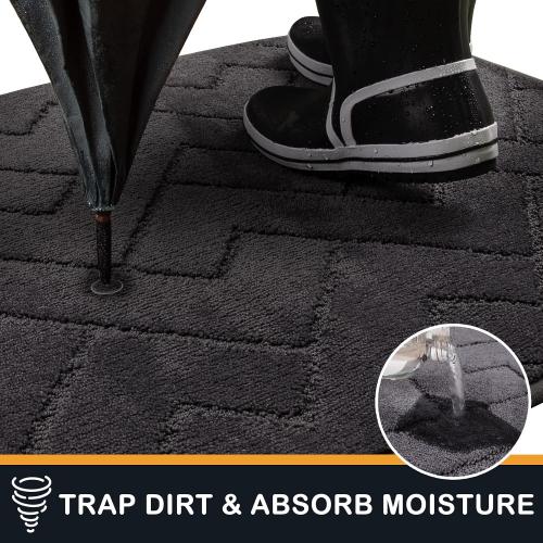 PURRUGS Dirt Trapping Door Mat 20 x 31.5, Non-Slip Machine Washable Entry Rug, Shoe Scraper, Dog Doormat, Super Absorbent Welcome Mat for Front & Back Door, Muddy Wet Shoes & Paws, Charcoal