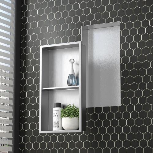 Stainless Steel Shower Niche 24 X 12 Brushed No Tile Needed Wall Niche Double Shelves Recessed Shower Shelf for Bathroom Storage Over Mount Installation