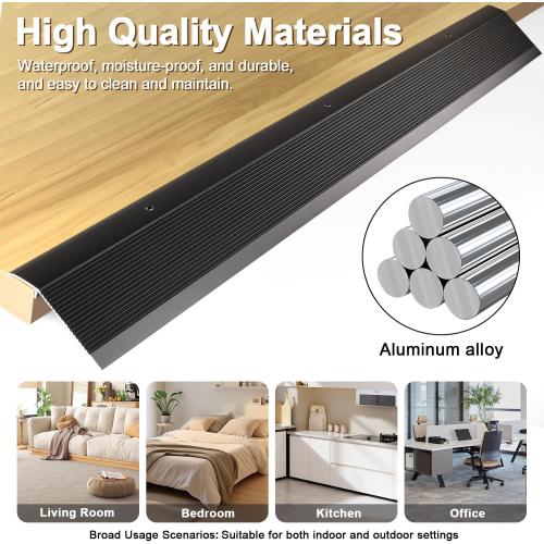 Size 36 x 3.9 x 0.35in Black Aluminum Floor Transition Strip, Threshold Ramps for Doorways, Bridge The Height Less Than 1.6″, for Tile Hardwood Laminate Vinyl Concrete, Size 36 x 3.9 x 0.35in (Black)