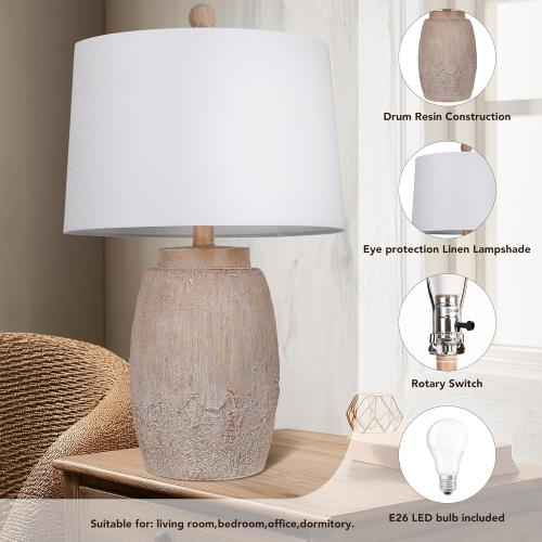 QiMH Farmhouse Table Lamps for Living Room, Bedside Lamps for NightStand, 23 Rustic Vintage Table Lamp with Natural Earth Finish, End Table Lamp for Bedroom Reading Office Entryway, Included LED Bulb