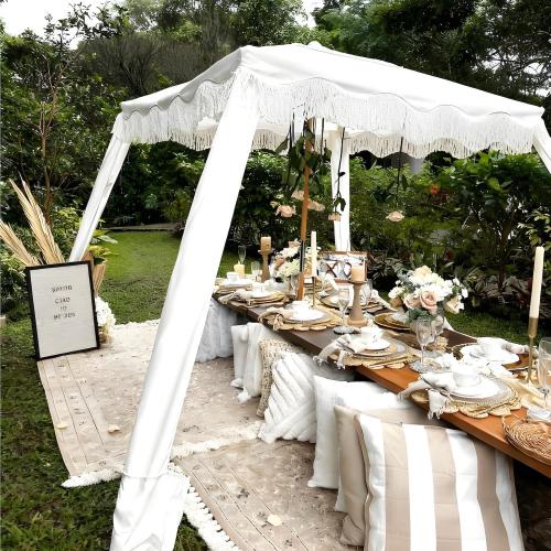 AMMSUN Beach Cabana with Fringe, 7' x 7' Boho Beach Canopy with Tassels, Easy Set up & Premium Wood Pole, Cabana Tent with Sand Pockets, Instant Sun Shade for Sand, Garden, Patio, Elegant White