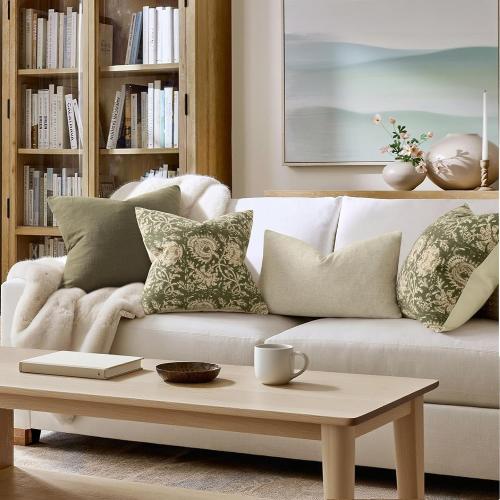 Vintage Floral Print Throw Pillow Covers 18x18 Set of 2 Neutral Modern Farmhouse Pillowcases Accent Decorative Cushion Covers Boho Home Decor for Couch Sofa Chair Bed Living Room, Olive Green
