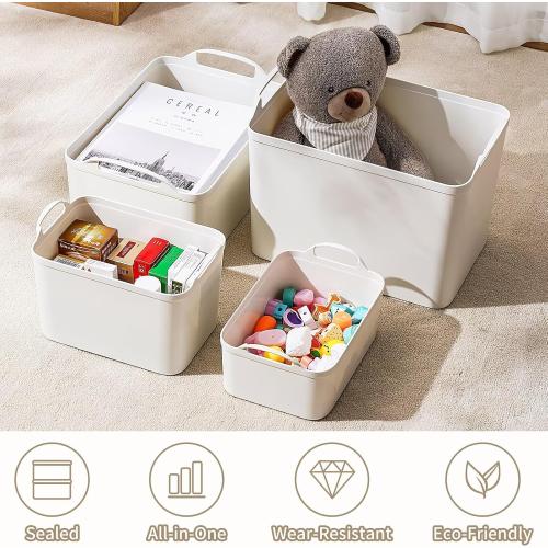 8 Packs Plastic Storage Bins with Lids Storage Organizing Containers Decorative Storage Boxes with Lids for Shelves Closet Desktop Playroom Classroom Office Drawers,White