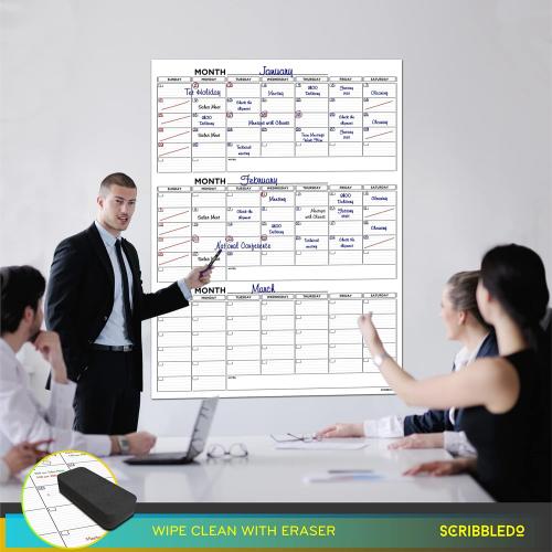 Large 36x48 Quarterly White Board Calendar Dry Erase Calendar for Wall 3 Month Big Dry Erase Wall Calendar Monthly Dry Erase Board Planner Includes 6 Markers Eraser Push Pins & Mounting Tape
