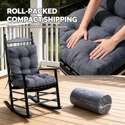 QILLOWAY Outdoor Chair Cushion for Patio Furniture, Waterproof Patio Cushions Set of 2 with Ties, Fade Resistant Replacement Pads for Outdoor Rocking Chairs,Charcoal Grey,Black ‼️possible stains and missing or broken pieces ‼️