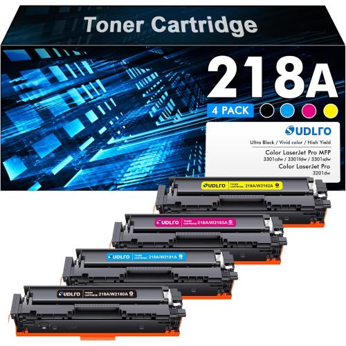 218A 218X Toner Cartridges 4 Pack - 3301fdw Toner Replacement for HP 218A: HP 218X Toner Cartridges for HP Color Laser Pro MFP 3301FDW 3301CDW 3201DW 3301SDW Printer Ink, W2180A 218A High Yield Ink