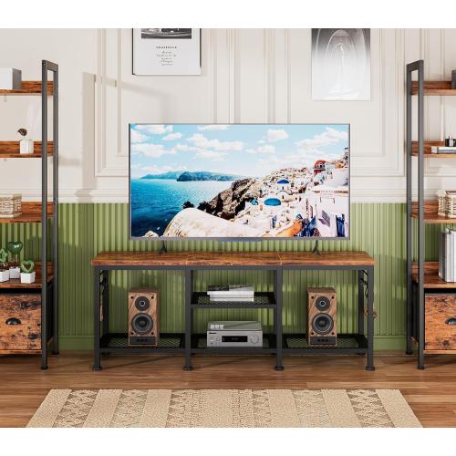 Furologee TV Stand for TVs up to 55 Inch, Entertainment Center with Open Storage Shelves, Media Console Table with Soundbar Shelf for Living Room, Bedroom, Rustic Brown
