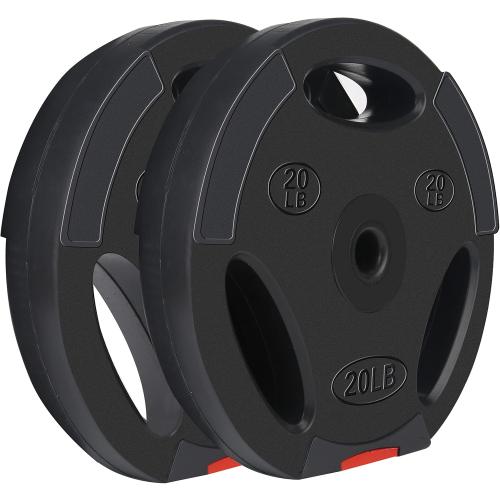 Signature Fitness Standard 20 Pound Coded and Vinyl Coated Olympic Weight Plate for Muscle Strengthening and Endurance Training, Black (Set of 2)