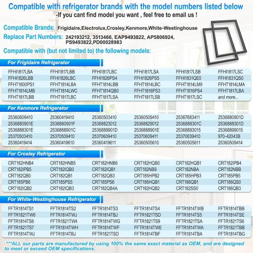ARLBA 41.9x28.6 242193212 Refrigerator Door Gasket Compatible with Frigidaire,Kenmore,Electrolux Fresh Food Door Gasket Replacement AP5806924 PS9493822 FFHT1821QS Black -Stops Air Leaks & Frost