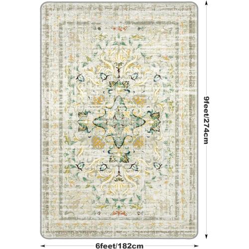 NORTHERN BROTHERS Washable Rug 6x9 - Area Rugs for Living Room Stain Resistant Non-Slip Backing Rugs for Bedroom, Low-Pile Vintage Large Area Rug