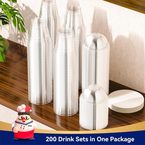 JOLLY CHEF 200 Sets 9 oz Clear Plastic Cups with Dome Lids, and Paper Lid Liners, Plastic Dessert Cups with lids for Parfait, Ice Cream, Snacks, Fruit, Pudding