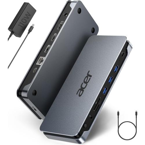 Acer Premium 13-in-1 Docking Station with 110W PD & Triple Monitor Support | Dual 4K HDMI and DP,5Gbps USB A/C,Gigabit Ethernet,Security Lock | Laptop Docking Station for Windows/Dell/HP/Lenovo/Asus