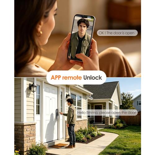 3D Face Recognition Smart Lock with Camera, Palm Vein Keyless Entry | 8-in-1 fingerprint front door lock with handle, video doorbell, 2-way talk, Tuya app, mortise lock, IP67 and loitering alarm.