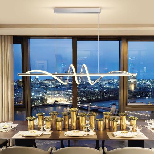 Size 47in Modern LED Pendent Lights Kitchen Island,3000k-6000K Adjustable Color Dining Room Light Fixture,Dimmable with Remote Control Aluminum for Kitchen, Living, Dining,Bedroom(47in Chrome Silver