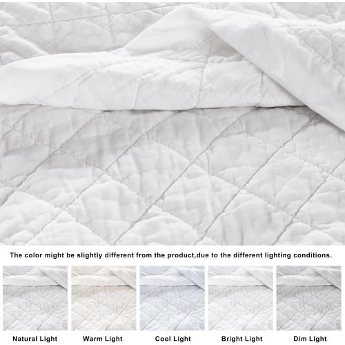 WDCOZY 100% Pre-Washed Cotton King Size Quilt Set - White Ruffle Box Soft Lightweight Bedspread, Textured Like Linen, Farmhouse Country Rustic Coverlet, Shabby Chic Gauze Bedding, 3 Pieces