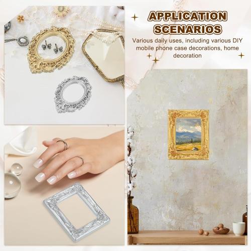 uxcell 10pcs Vintage Resin Picture Frames, Mini Tiny Photo Frame Rectangle Jewelry Display Prop for DIY Table Top Photography Wedding Decor, Silver, 1.3 x 1.1