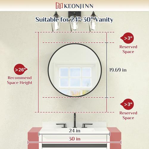 Keonjinn 20 Inch Round Medicine Cabinet with Mirror, Brushed Nickel Surface Mount Medicine Cabinet for Bathroom, Framed Circular Bathroom Cabinet Wall Mounted, Round Vanity Mirror with Storage