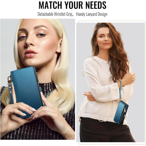Defencase for iPhone 15 Wallet Case with RFID Blocking Card Holder, Blue