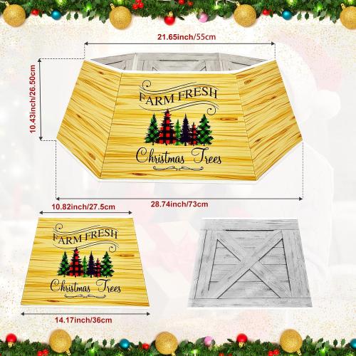 OurWarm Christmas Tree Collar Hexagon Christmas Tree Ring, 28 Fabric Collapsible Trees Skirt, Rustic Double-Sided Christmas Trees Box Base for Home Festive Xmas Decorations