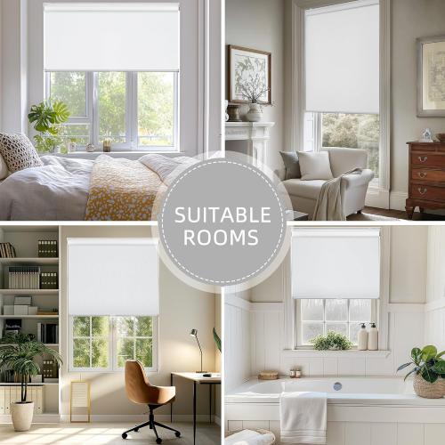 ChrisDowa Cordless Free-Stop 100% Blackout Blinds for Windows, Roller Windows Shades with Thermal Insulated, UV Protection Fabric for Living Room, Office and Home. Easy to Install.White,34 W X 72 H