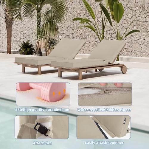 Favoyard Chaise Lounge Cushions Outdoor 72 x 21 x3 Inch Waterproof & 3-Year Fade Resistant Outdoor Lounge Chair Cushions with Removable Cover, Ties and Hidden Zipper for Patio Pool Lounge Chairs