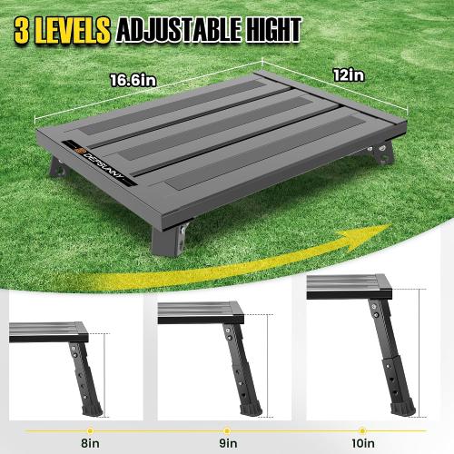 Adjustable RV Step Stool, 3-Step Height Adjustment, Foldable Legs, Wide Anti-Slip Surface,Supports Up to 1,000 lb, Premium Aluminum Construction Easy to Carry