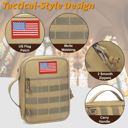 Tactical Bible Cover For Men,Large Bible Case With Shoulder Strap,Water-Resistant Book cover With Handle,Multi-Functional Carrying Bible Holder Bag For Church,Study,Spiritual