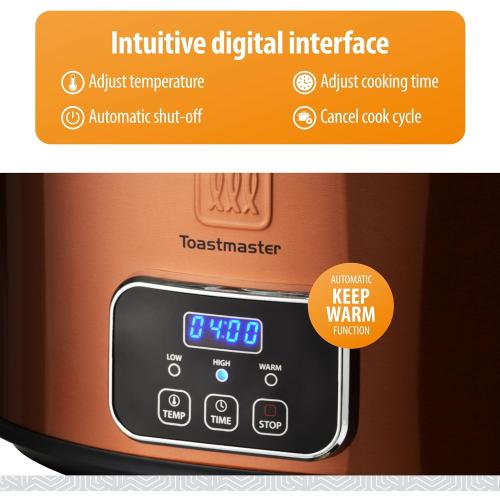 Toastmaster 4-Quart Digital Slow Cooker with Locking Lid - Food Warmer for Dip, Soups, Parties, Meal Preparation & More - Copper