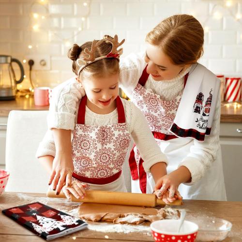 Sratte 6 Pcs Winter Kitchen Towels Snowman Gnome Truck Dish Towel Absorbent Red Black Buffalo Plaid Bathroom Hand Towels Farmhouse Winter Tea Towel for Kitchen Bathroom Decoration Housewarming Gift