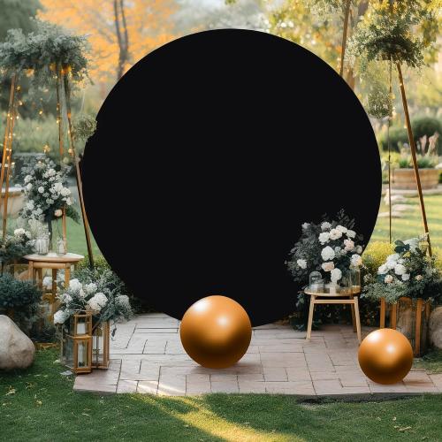Gallety 7.2 FT Black Round Backdrop Cover for 5 to 7.2ft Circle Arch Stand - Adjustable Circle Arch Backdrop Cover for Wedding Arch Birthday Party Photography Decoration