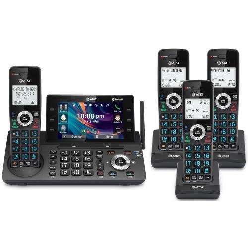 AT&T 4-Handset DECT 6.0 Cordless Home and Business Phone with Answering Machine, 5 Color Display, One-Touch Shortcut, Conference, Intercom, Smart Call Blocker, Bluetooth Connect to Cell: DLP73490