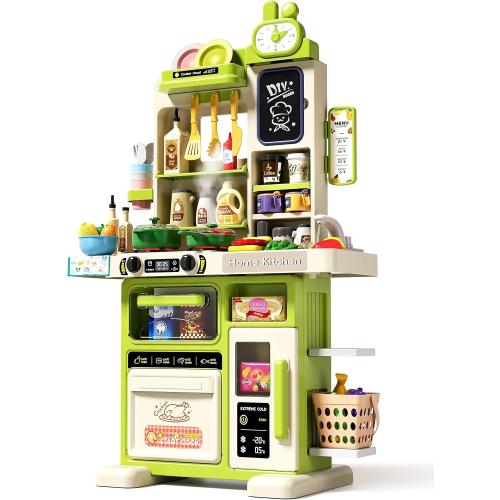 33.8IN - 70PCS Kids Kitchen Playset with Sound & Light - Cooking Stove with Steam, Play Sink and Toy Kitchen Accessories - Pretend Kitchen Play Food Toys for Kids Boys Girls - Toddler Play Kitchen Set