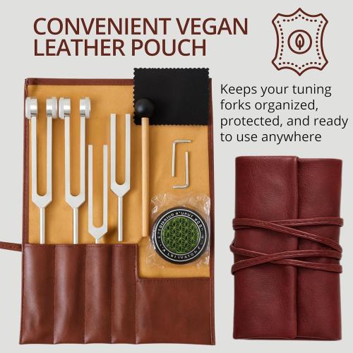 Tuning Forks for Healing Set – Weighted Chakra Tuning Fork Set 128Hz 136.1Hz 256Hz 512Hz with Sound Therapy Activator and Pouch Solfeggio Kit for Healing Therapy Meditation